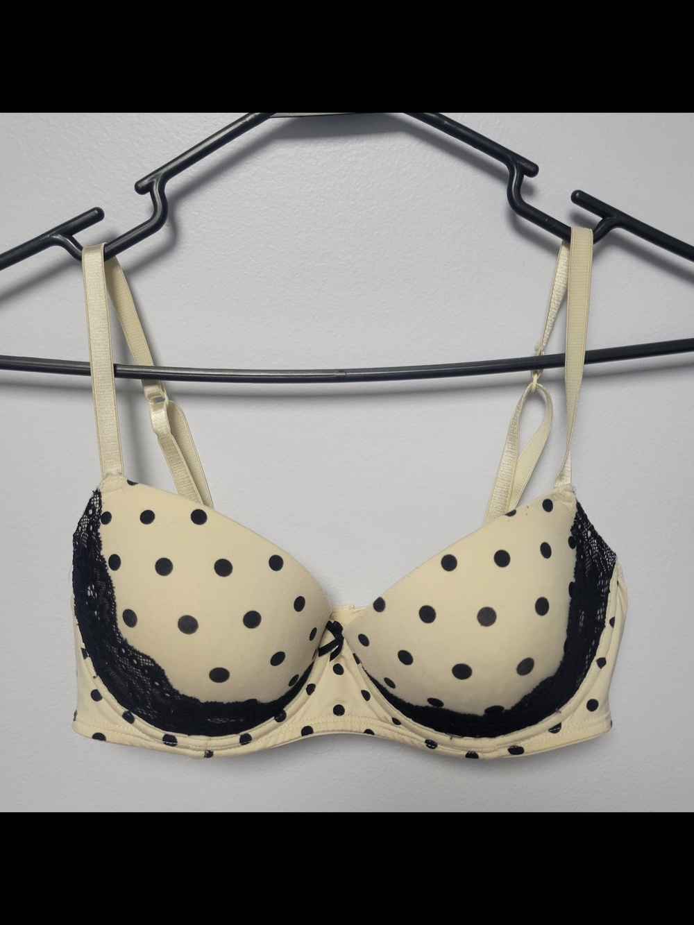 Candie's Cream and Black Polka Dot Lace Push-Up Bra